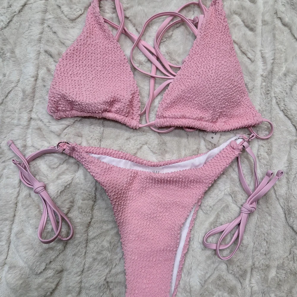 Stunning Pink Women's Swimwear Bikini - Pink New-Adjustable Med Top Large Bottom